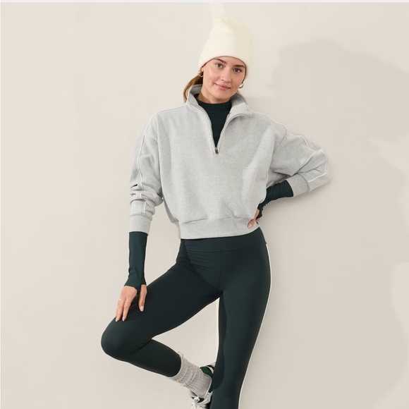 NWT Athleta Forever Fleece 1/2 Zip Crop with Piping - Picture 2 of 5